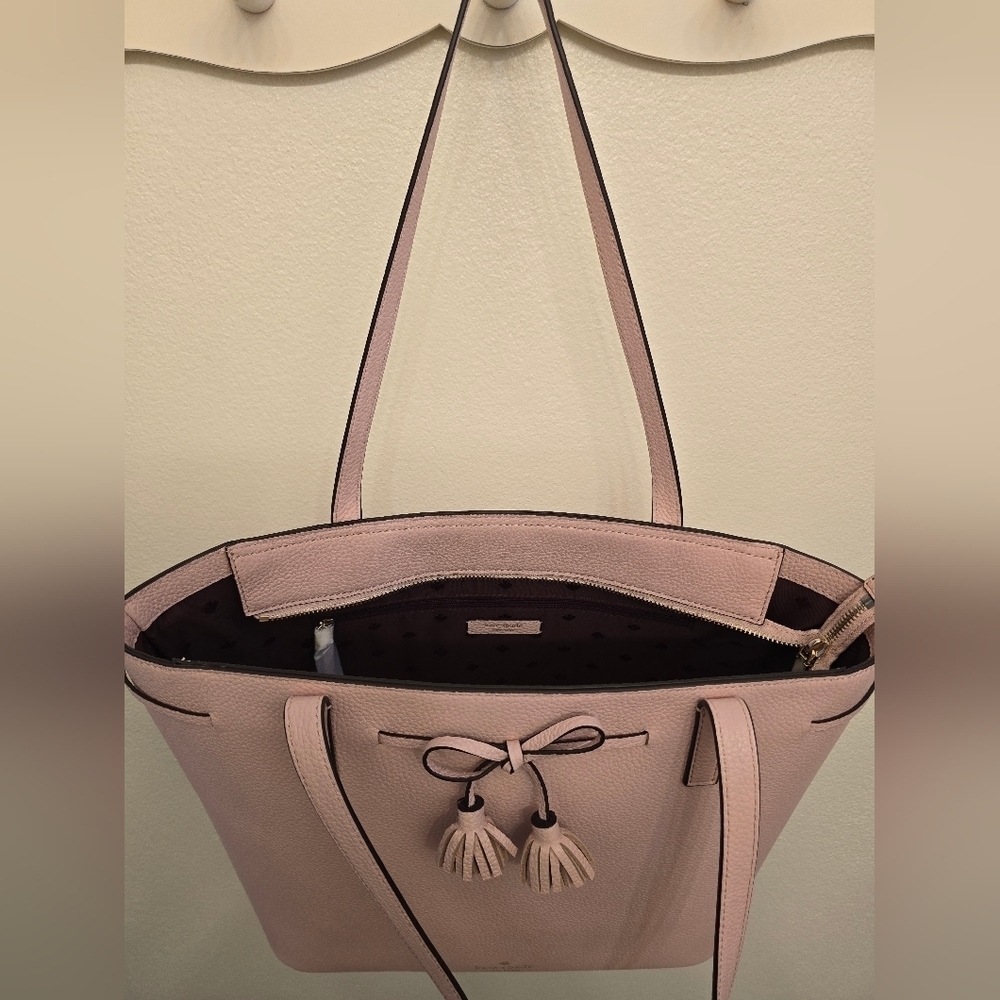 NWT Kate Spade Pebbled Leather Medium Top Zip Tote Bag, Rose Smoke - Picture 6 of 9